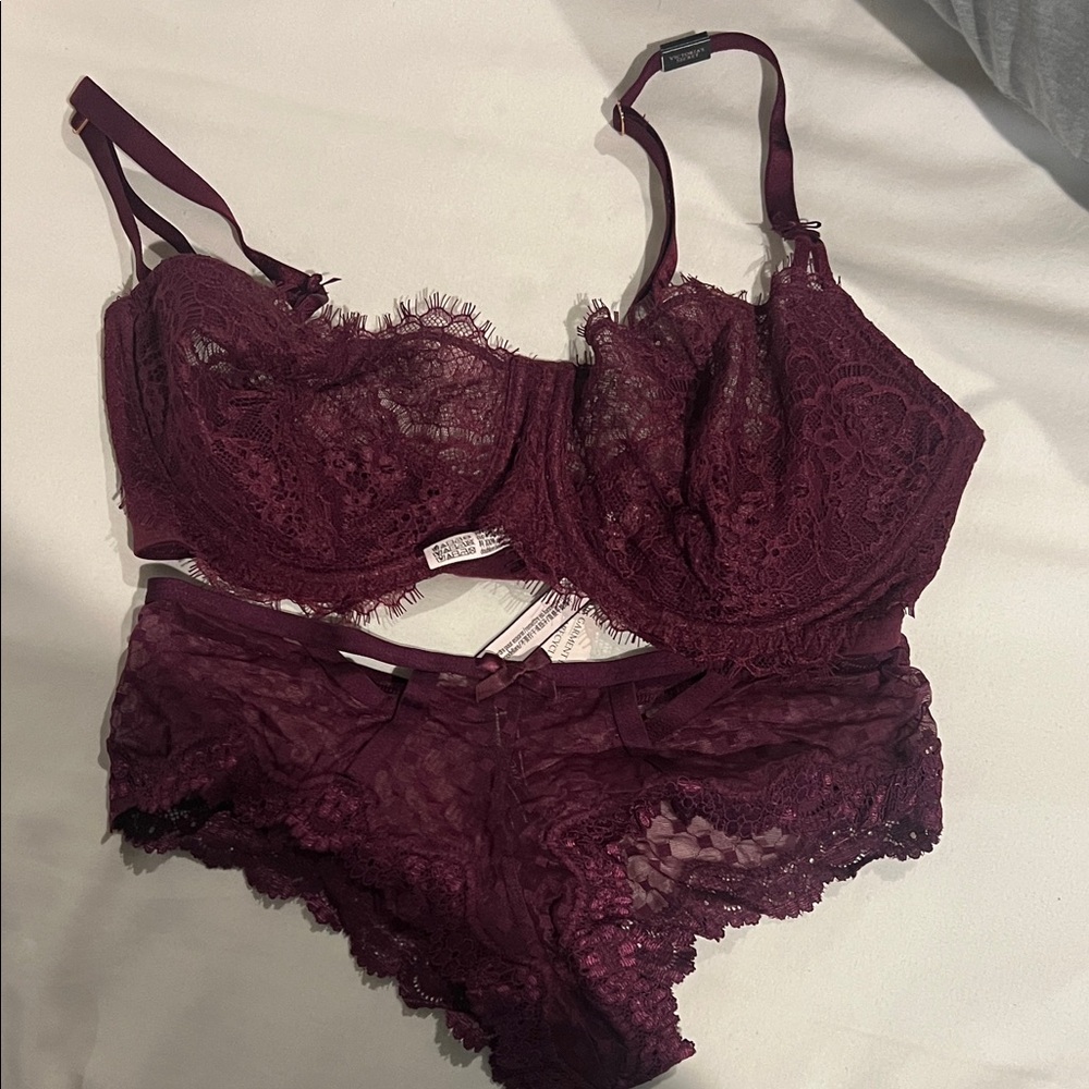 Victoria's Secret Deep Red Lace Bra Set